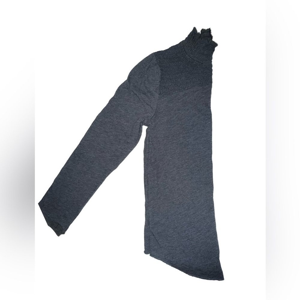 Free People Smocked Jersey Top High Neck Long Sleeve Charcoal Grey | Size Large - Picture 5 of 9